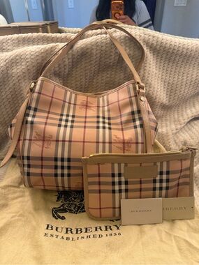 Burberry Beige Pink Vintage Check Shoulder Bag with Pouch